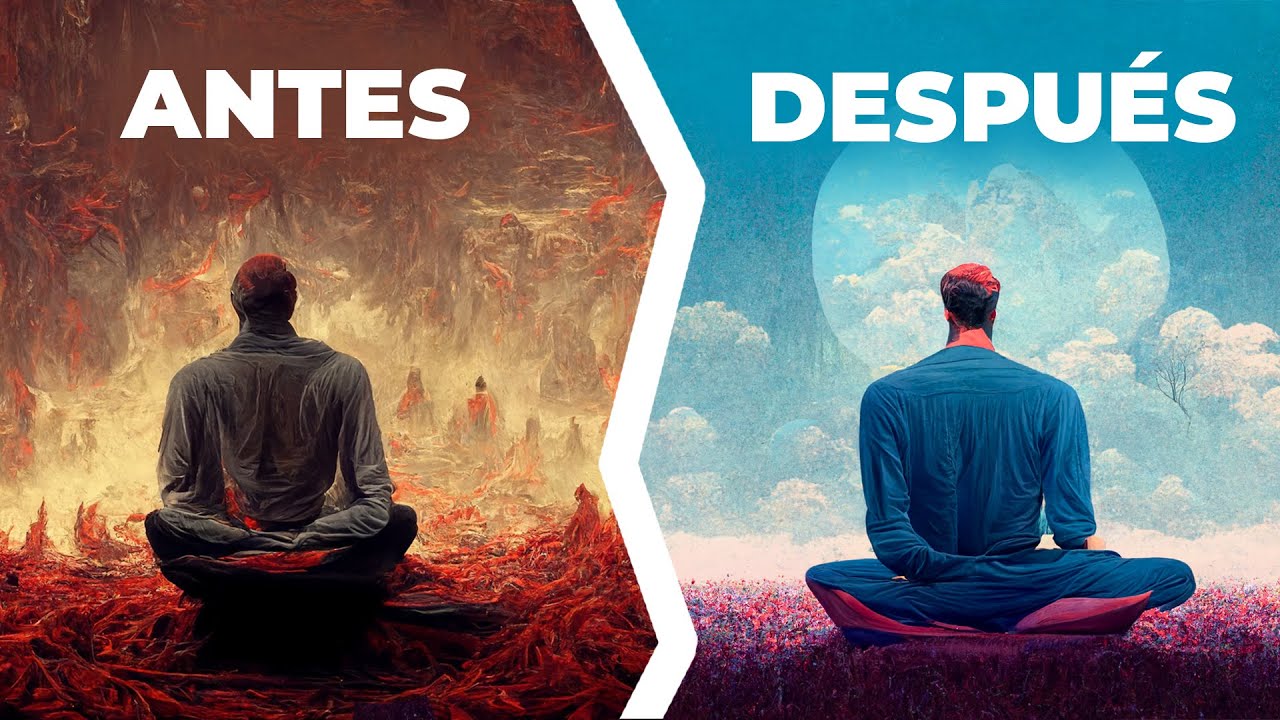 Meditación & Mindfulness Dos imágenes que ilustran los conceptos de meditación y mindfulness con las palabras antes despusos.